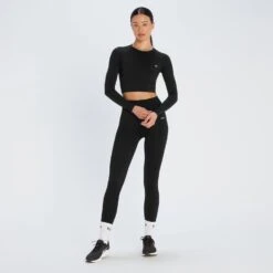 MP Damen Shape Seamless Langarm-Crop-Top — Schwarz -Sportliche Kleidung Geschäft 12698500 1485049068242323