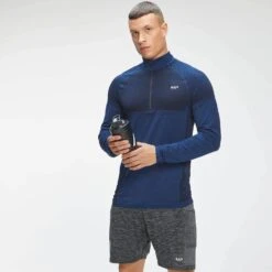 MP Herren Essential Seamless 1/4 Reißverschluss Top — Intensive Blue Marl