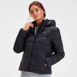 MP Outerwear Leichte Und Verstaubare Pufferjacke Mit Kapuze Für Damen - Schwarz