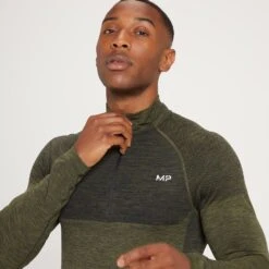 MP Essential Seamless Oberteil Mit 1/4-Reißverschluss Für Herren - Olivgrün Meliert -Sportliche Kleidung Geschäft 13114813 1144932687486399