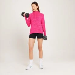 MP Performance Trainingsoberteil Mit ¼-Reißverschluss Für Damen - Marmoriertes Design In Magenta-Weiß -Sportliche Kleidung Geschäft 13120953 3754929353083119
