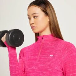MP Performance Trainingsoberteil Mit ¼-Reißverschluss Für Damen - Marmoriertes Design In Magenta-Weiß -Sportliche Kleidung Geschäft 13120953 5334929353210613