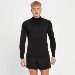 MP Herren Tempo Nahtloses Oberteil Mit ¼-Reißverschluss – Schwarz
