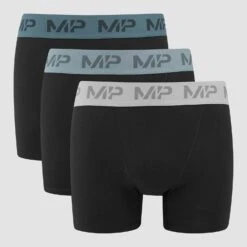 MP Herren Boxershorts Mit Farbigem Bund (3er Pack) Schwarz/Rauchblau/Kieselblau/Dunkelgrau