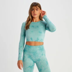 MP Damen Shape Seamless Langarm-Crop-Top – Rauchblaue Batik -Sportliche Kleidung Geschäft 14008976 1445056652409723 1