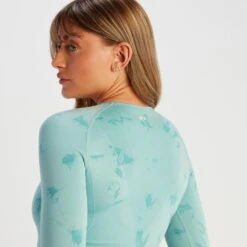 MP Damen Shape Seamless Langarm-Crop-Top – Rauchblaue Batik -Sportliche Kleidung Geschäft 14008976 1705056652554347