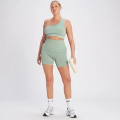 MP Damen Tempo Rib Nahtloser Asymmetrischer BH – Salbeigrün -Sportliche Kleidung Geschäft 14021589 7095068020965262