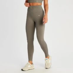 MP Damen Tempo Rib Nahtlose Leggings – Dunkles Graubraun