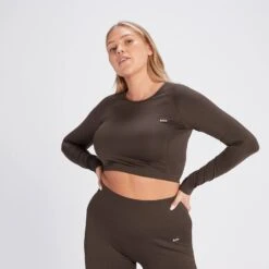 MP Women's Shape Seamless Long Sleeve Crop Top - Coffee